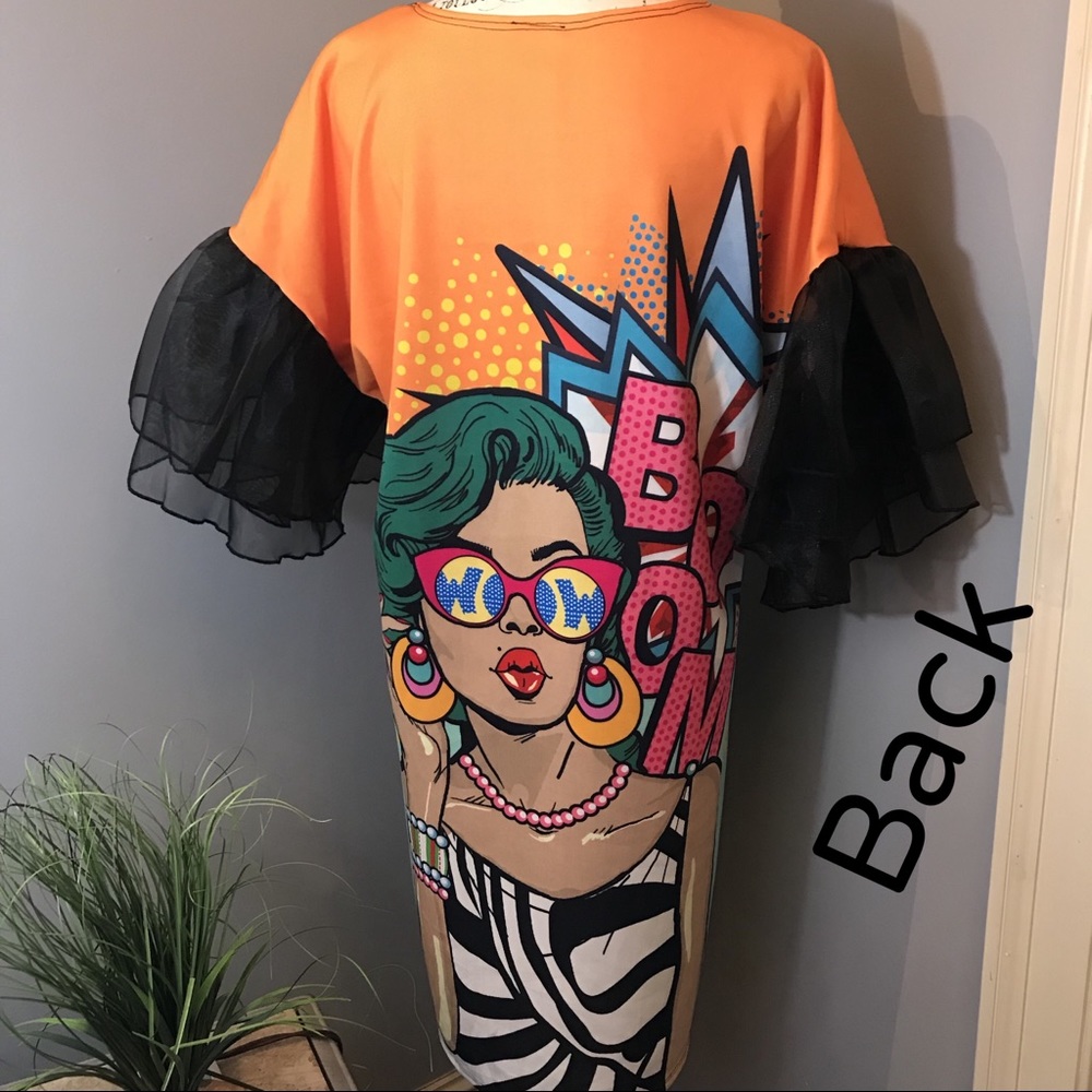 🎉HP🎉 Graphic Facial Print Mesh Sleeve Mini Dress - Picture 5 of 8